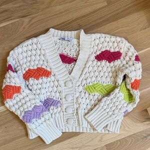 Zara Cream Knit Cardigan with Colorful Accents